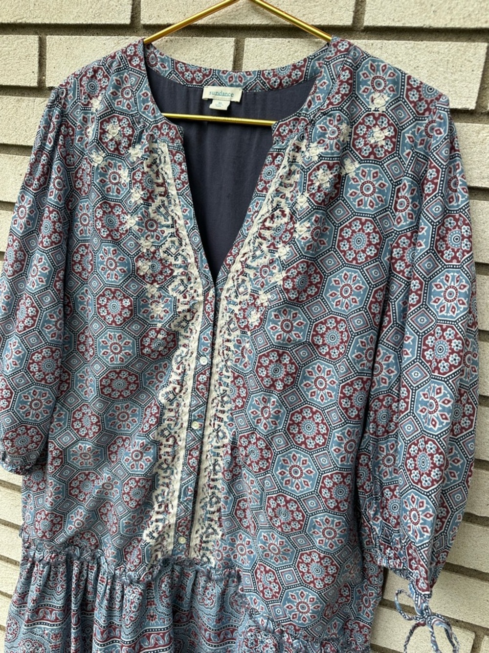 Sundance Zuri Discovery Cotton Boho Mini Dress Mosaic Medallion XL Cottagecore - Picture 4 of 11